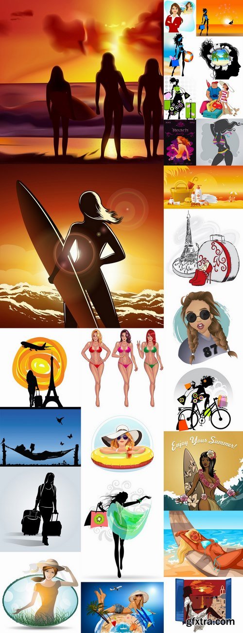Girl woman on holiday vacation travel summer beach bikini swimsuit 25 EPS