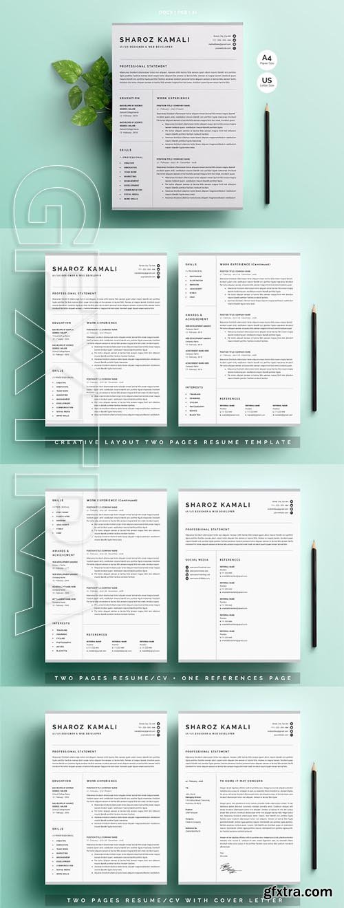 CreativeMarket - Resume CV Template 4 Pages Pack 2418393