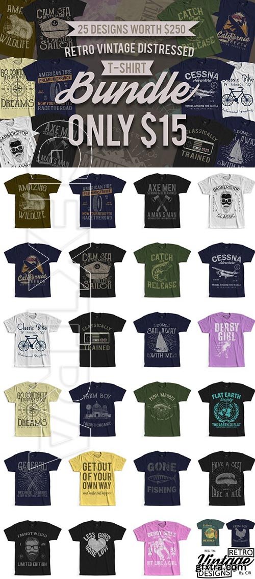 CreativeMarket - 25 Retro Vintage T-Shirt Designs 2475655