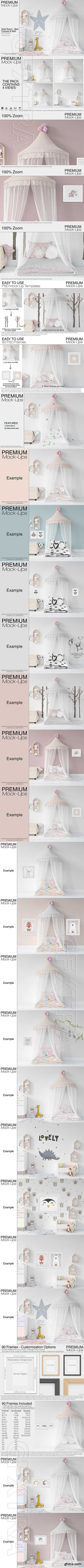 CreativeMarket - Kids Bed with Drapery Wall & Frames 2483358