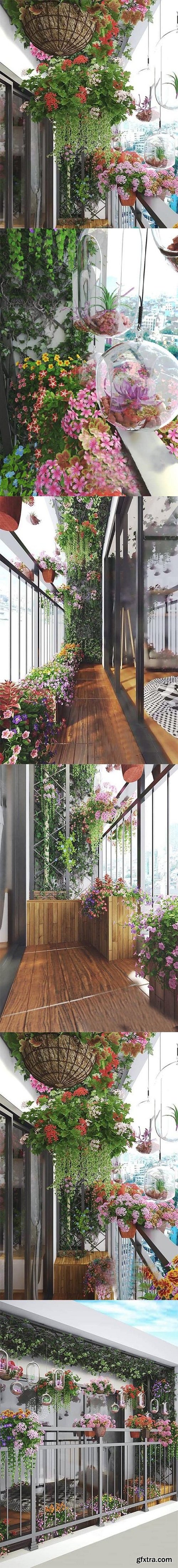 Flowers hanging balcony