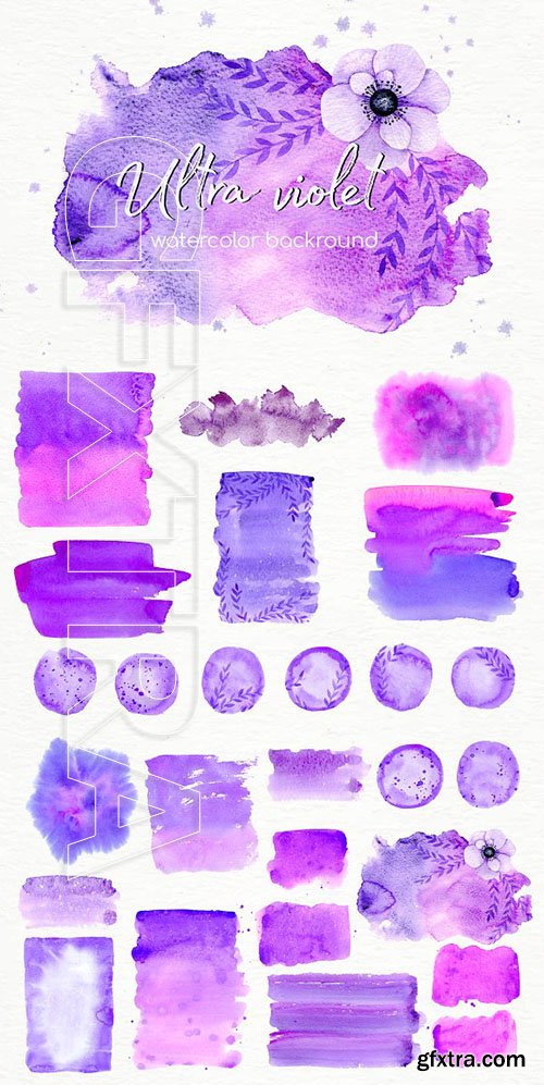 CreativeMarket - Watercolor ultra violet backgrounds 2504979