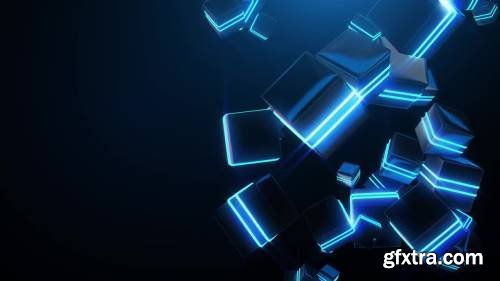 MA - Abstract Blue Neon Cubes Stock Motion Graphics 56761