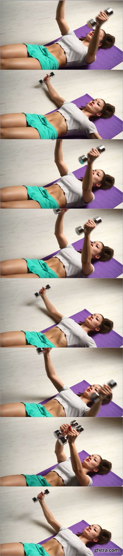 Girl Pumping Muscles With Dumbbells