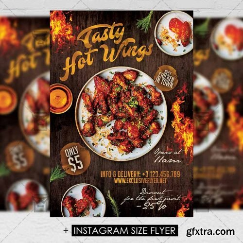 Tasty Hot Wings – Premium A5 Flyer Template