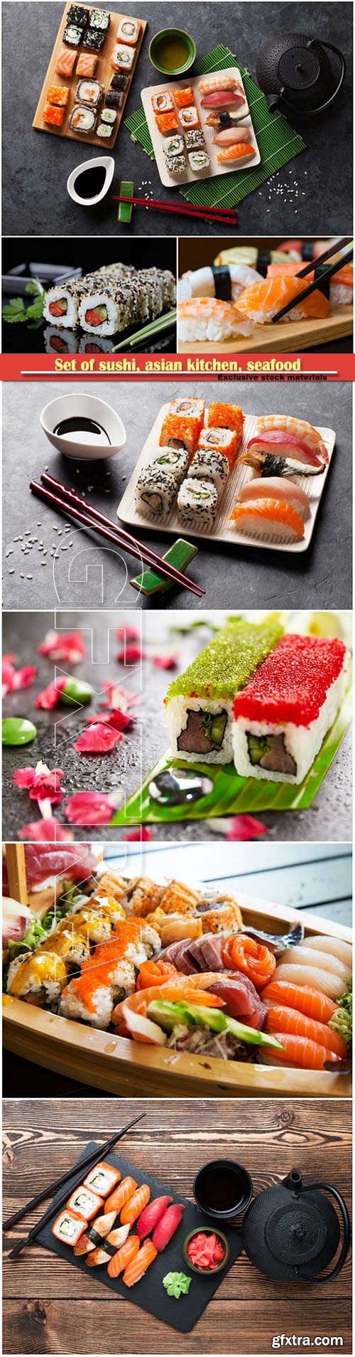 Set of sushi, asian kitchen, seafood
