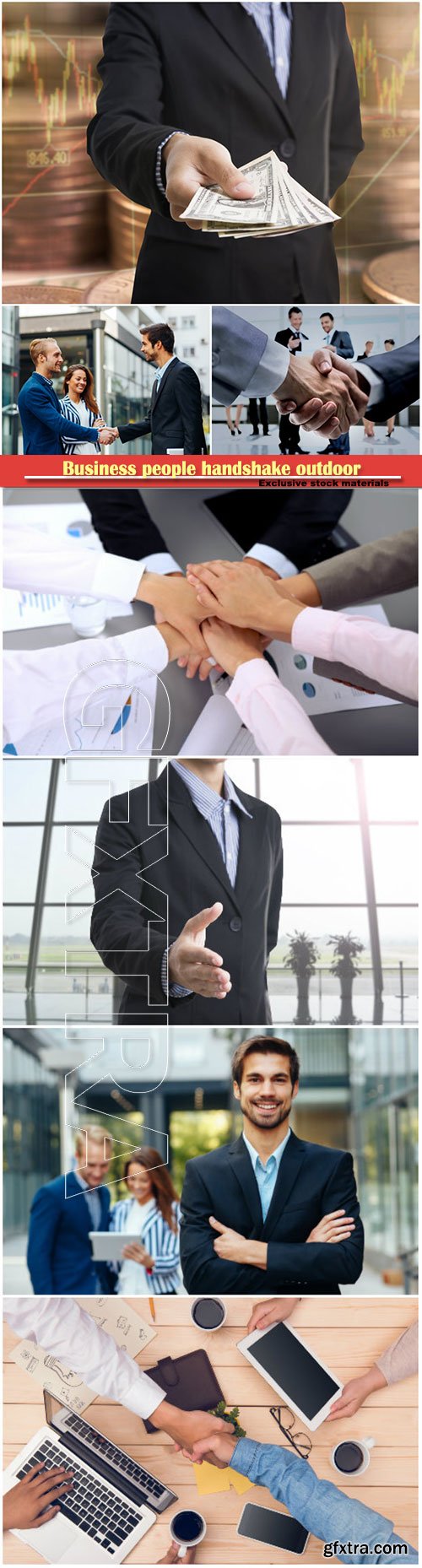 Business people handshake outdoor, bank employees
