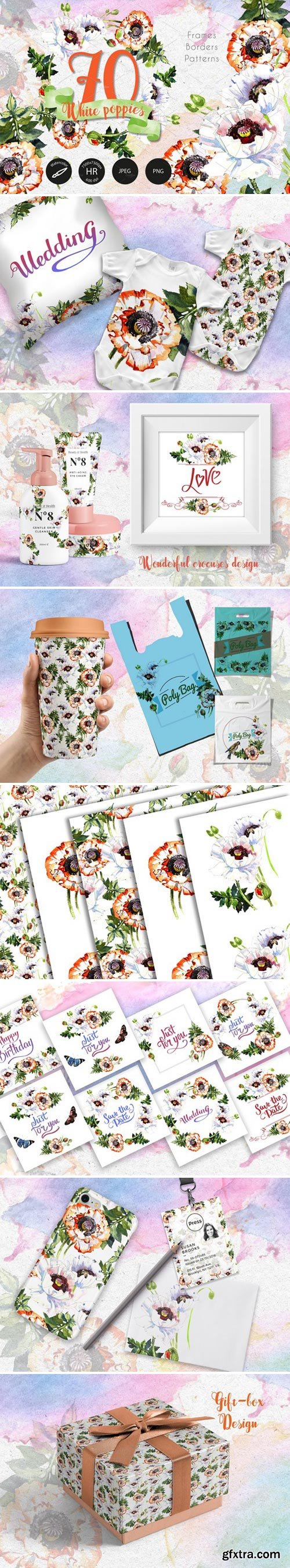 CM - White poppies PNG watercolor set 2430595