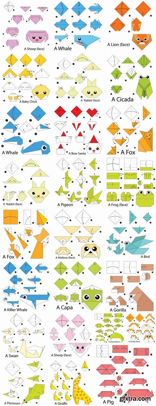 Origami animal for cutting and folding paper 2-25 EPS