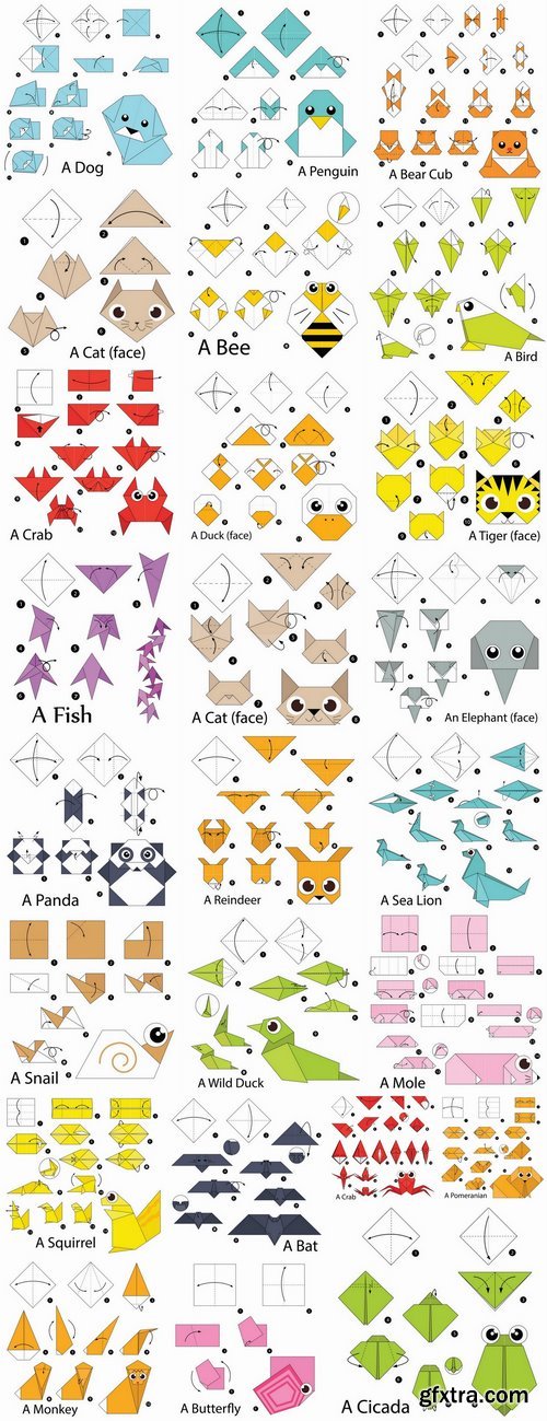 Origami animal for cutting and folding paper 25 EPS