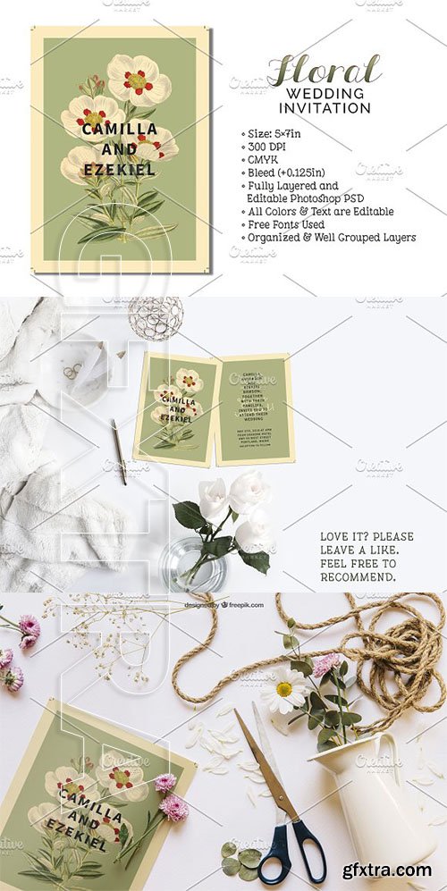 CreativeMarket - Floral Wedding Invitation 2473295