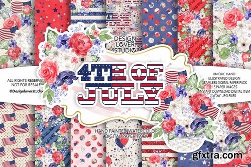 4th of July digital paper pack