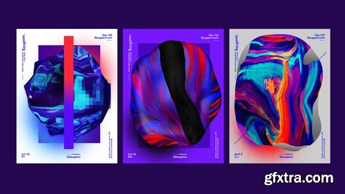 Baugasm Series 8 - Design Abstract Textures and Poster with Acrylic Paint, Photoshop and Cinema 4D