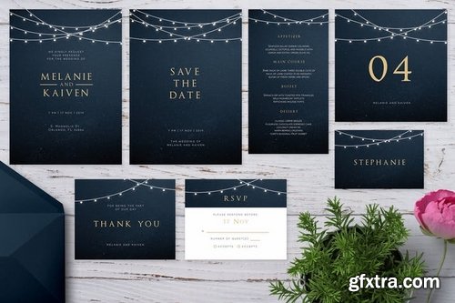 String Light Wedding Invitation Set