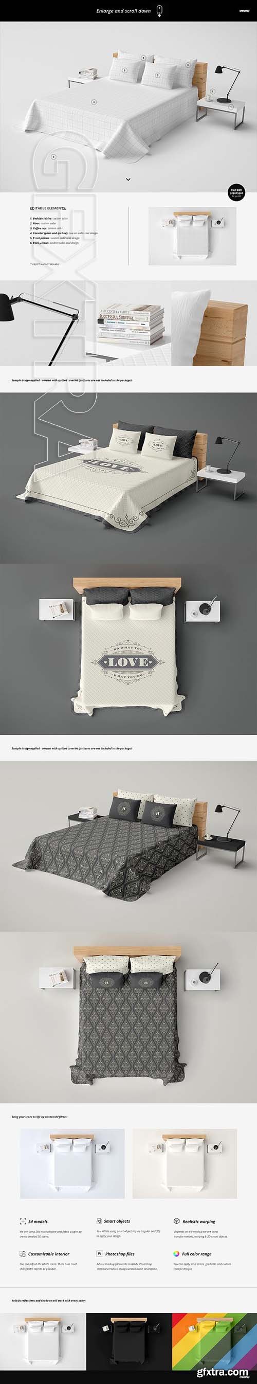 CreativeMarket - Bed Coverlet Plain & Quilted Mockup 2534839