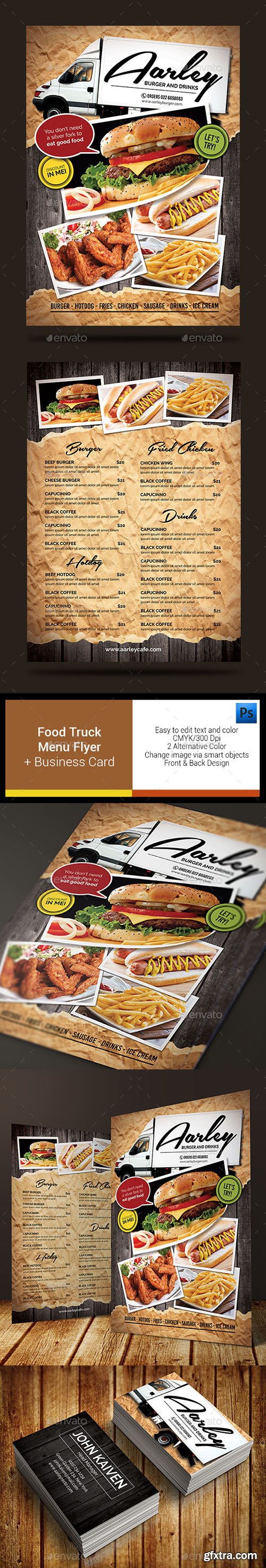Food Truck Menu Flyer + Business Card 12820254