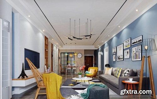 Scandinavian Style Living Room 3D Interior Scene 03