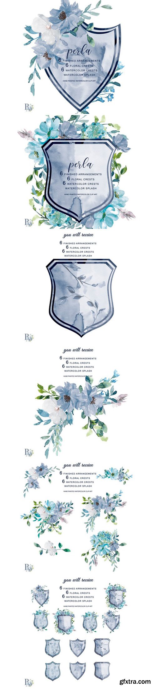 CM - Watercolor French Blue Floral Crests 2379747