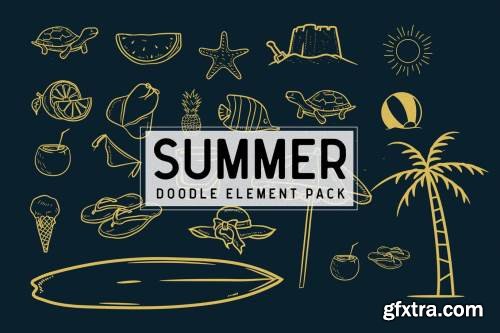 Summer doodle element pack