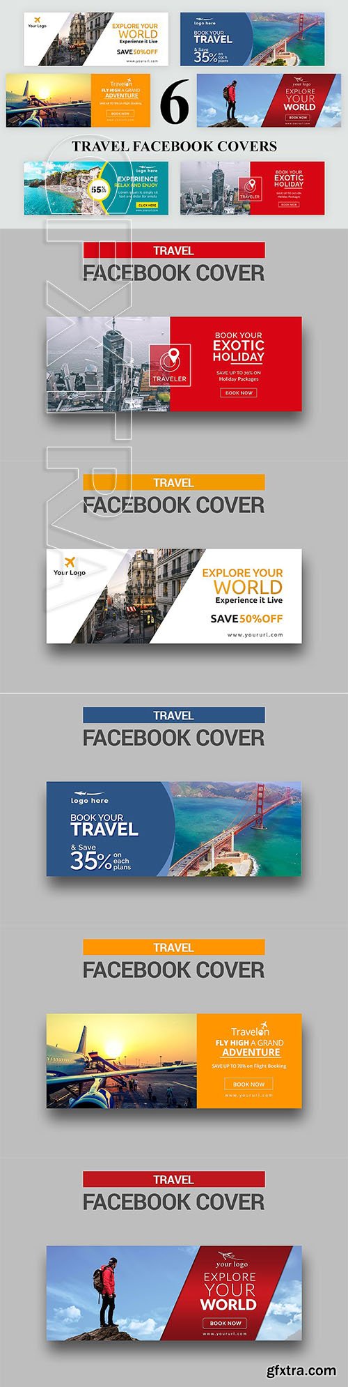 CreativeMarket - 6 Travel Facebook Covers 2577283