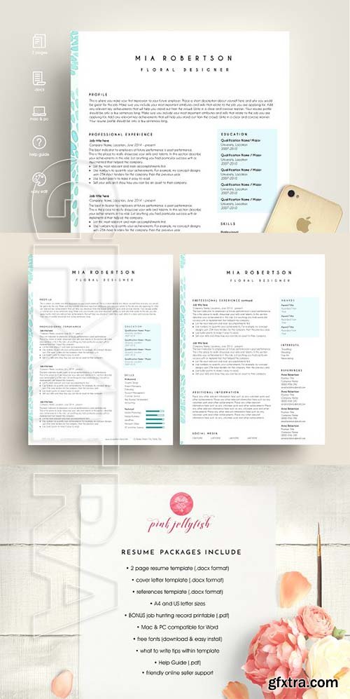 CreativeMarket - Creative resume template word blue 2578461