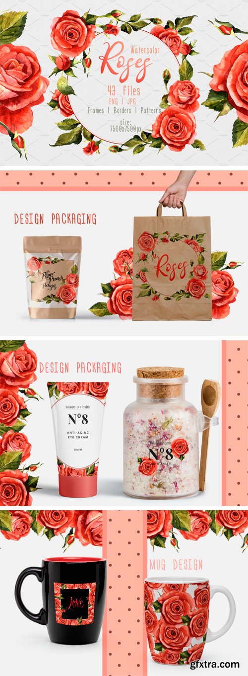 CM - Red Roses PNG Watercolor Flower Set 2392783