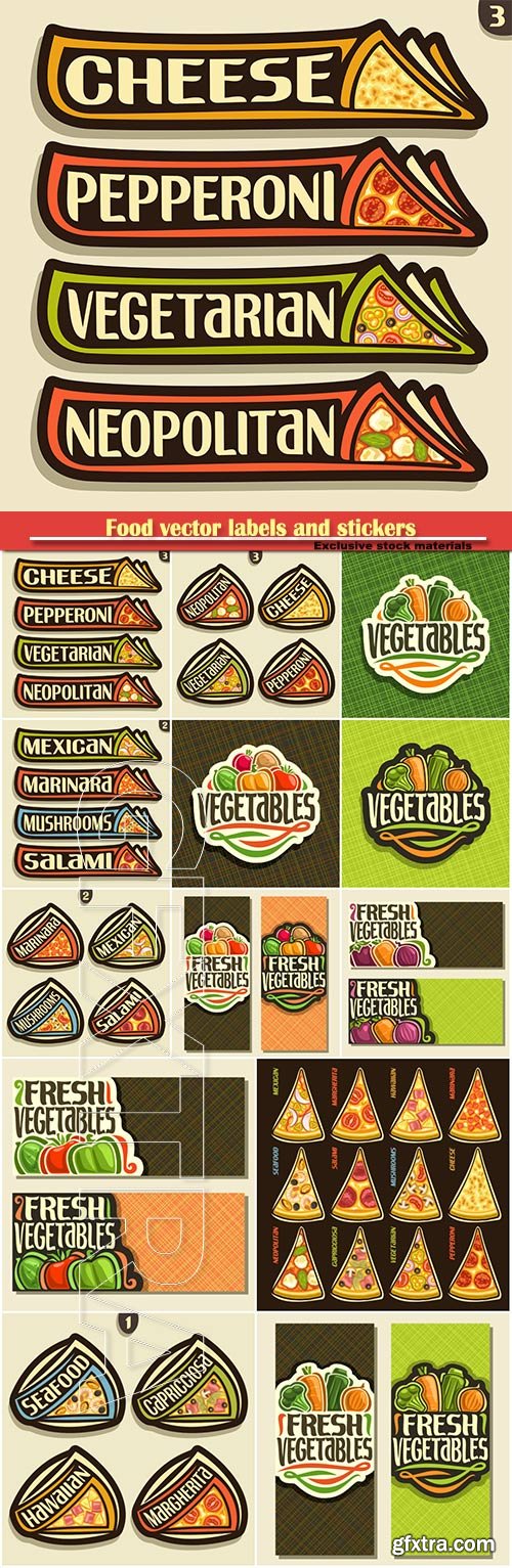 Food vector labels and stickers in vintage style