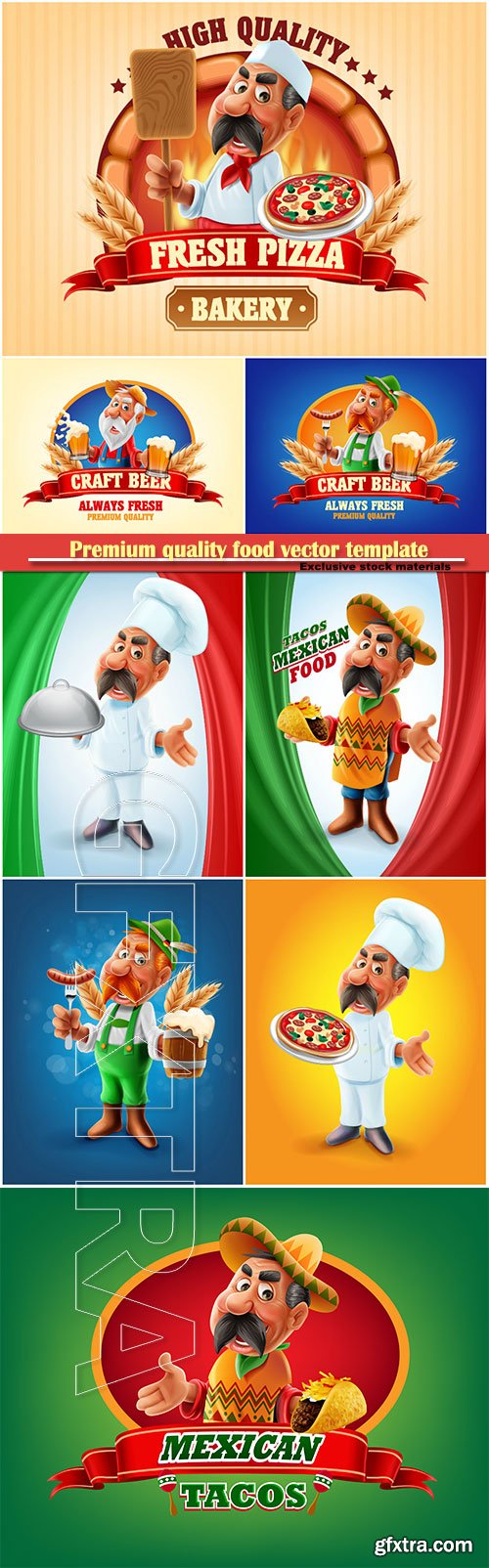 Premium quality food vector template, pizza, beer, Mexican food
