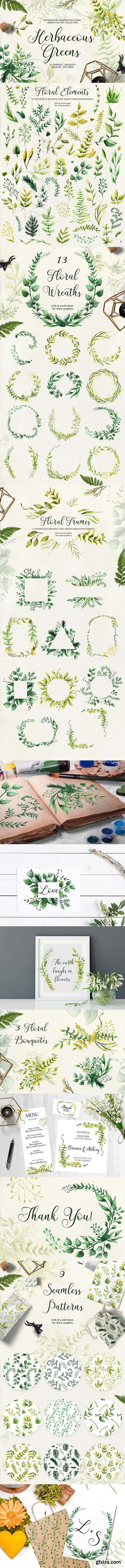 CreativeMarket - Herbaceous Greens-watercolor set 2534083