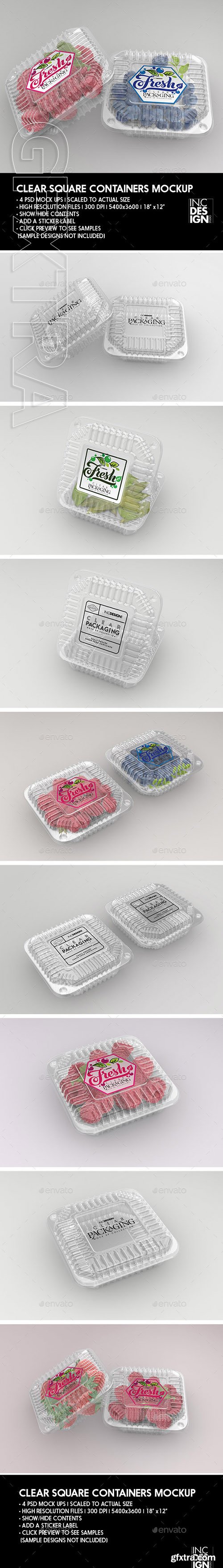 GR - Clear Square Clamshell Food Container Packaging Mockup 22066960