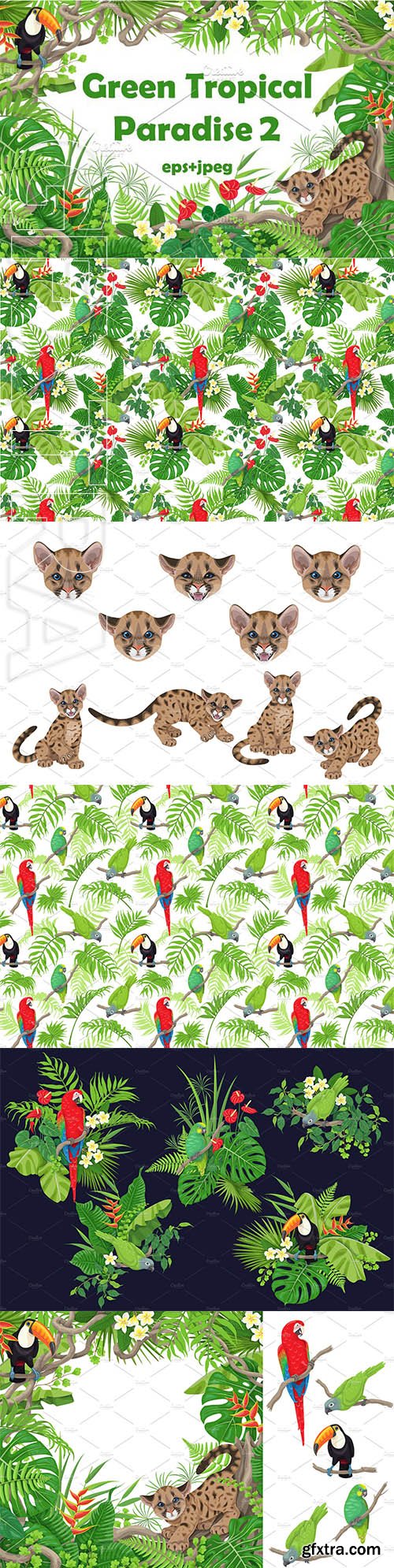 CreativeMarket - Cougar Cub and Tropical Birds 2291367