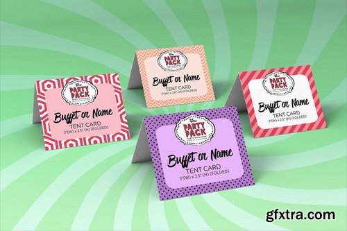 Buffet or Name Tent Cards Party Packaging Mockup