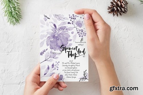 Purple handprinted Wedding Invitation Card