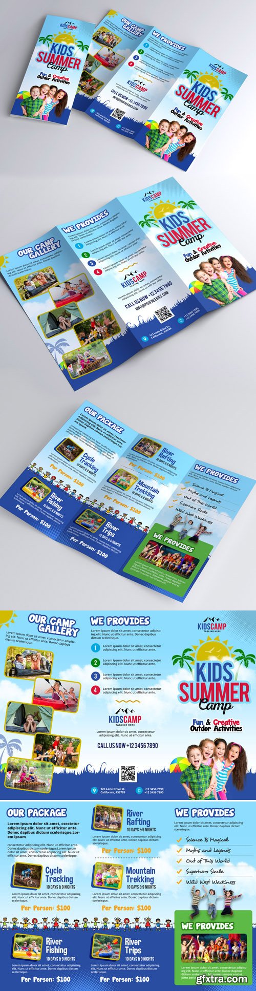 Kids Camp - Summer Trifold Brochure Design PSD Template