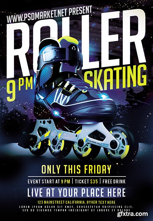 Roller Skating Party Flyer – PSD Template