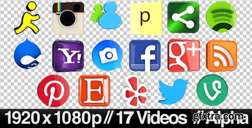 Videohive 17 Videos of 3D Social Media Icons Rotating - Loop 644576