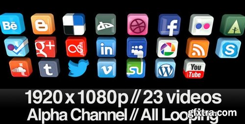 Videohive 23 Videos of 3D Social Media Icons Rotating - Loop 553940