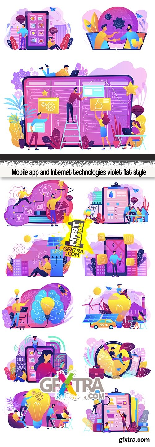 Mobile app and Internet technologies violet flat style