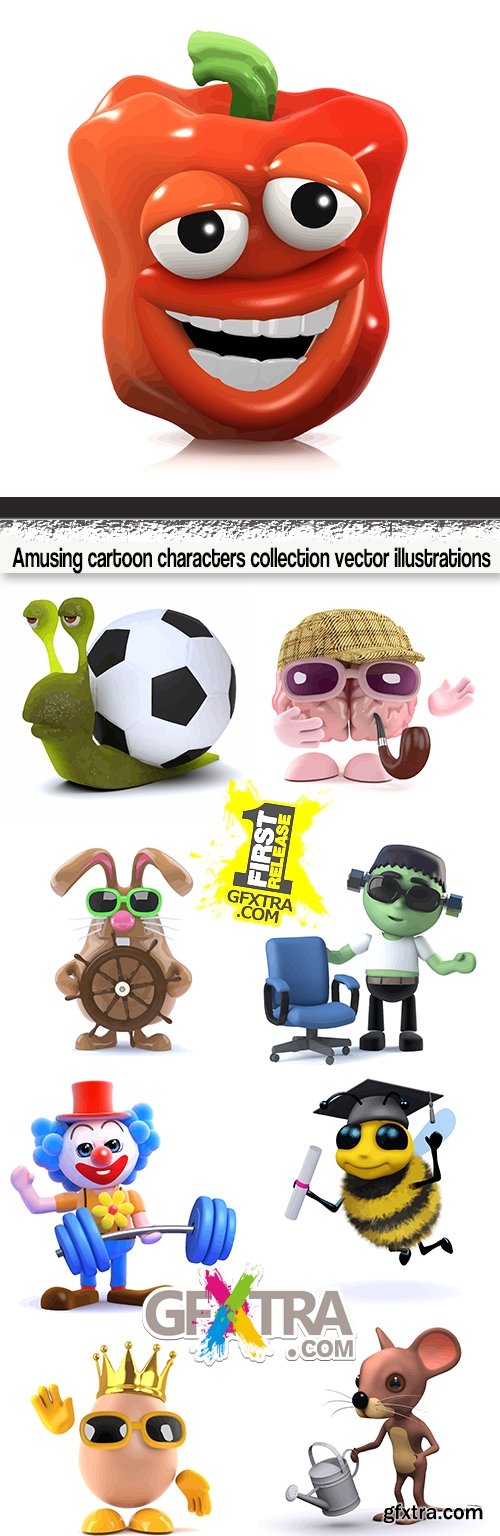 Amusing cartoon characters collection vector illustrations