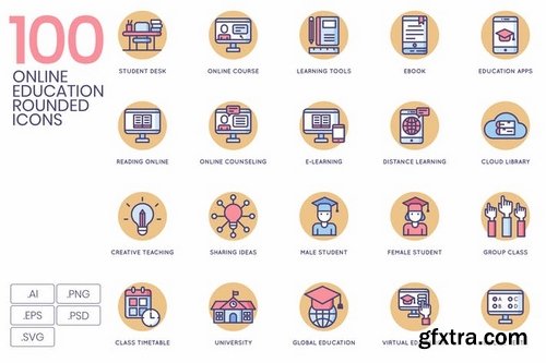 Online Education Rounded Flat Icons