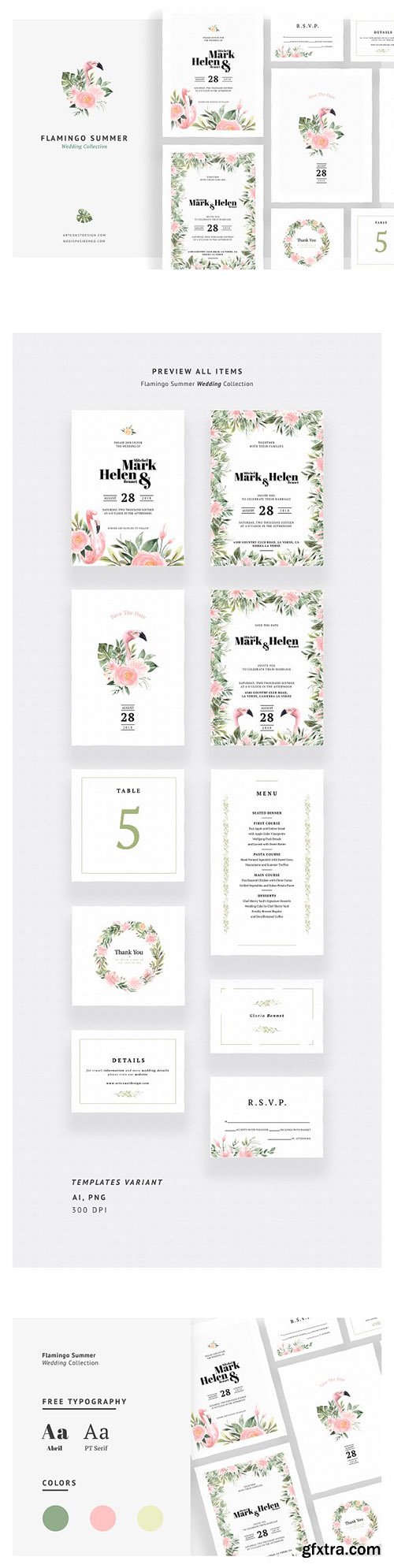 CreativeMarket - Flamingo Summer Wedding Invitations 2709408
