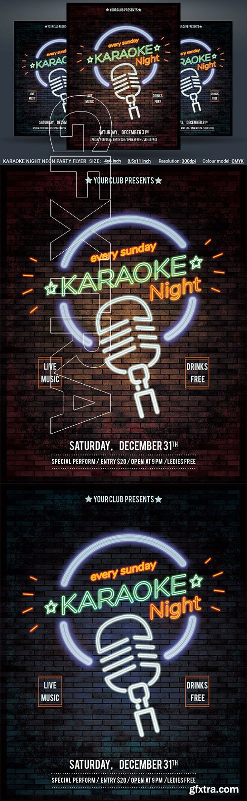 Karaoke Night Neon Party Flyer