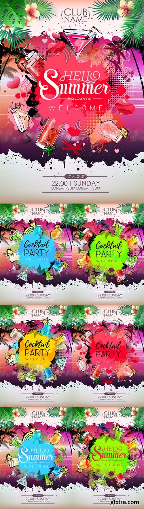 Vector Set - Summer Cocktail party posters design. Cocktail menu