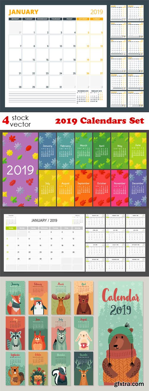 Vectors - 2019 Calendars Set