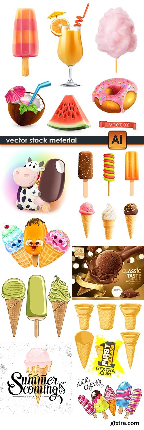 Summer, sweet food tasty Ice cream vector collection