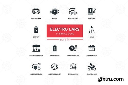 Electro cars - line design silhouette icons set