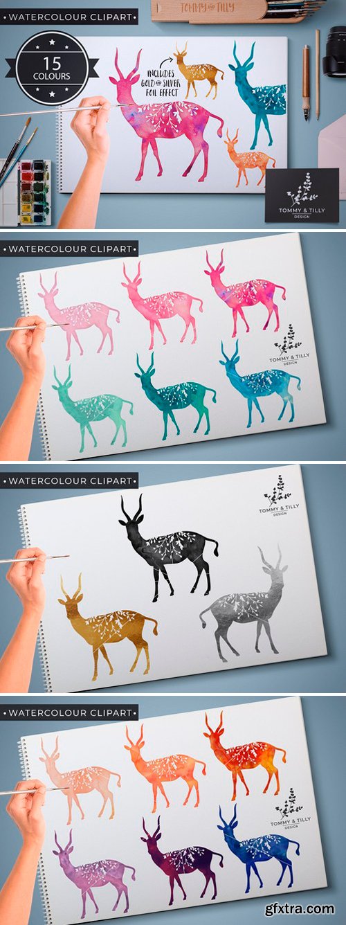 CM - Antelope - 15 Watercolour & Foil PNG 2544569