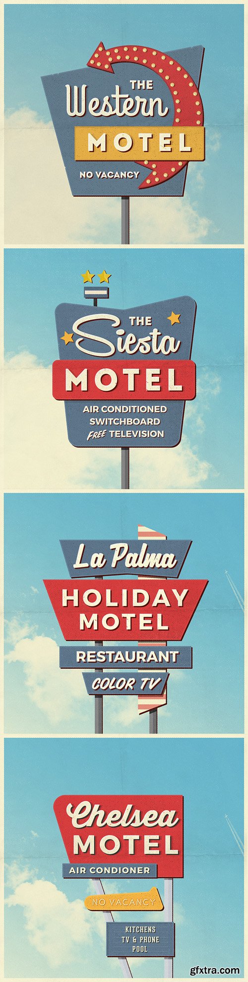 4 Vintage Motel Sign PSD Mockups