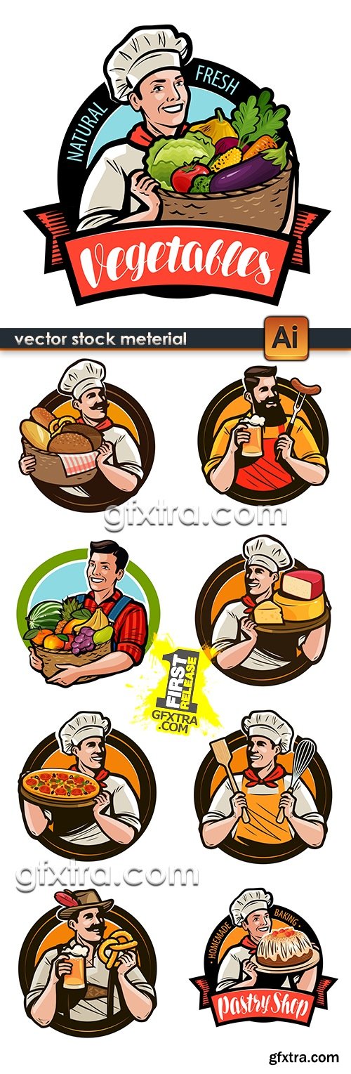 Vector illustration Chef cook emblem for menu of restaurant