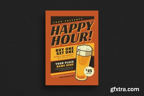 Retro Happy Hour Beer Event Flyer
